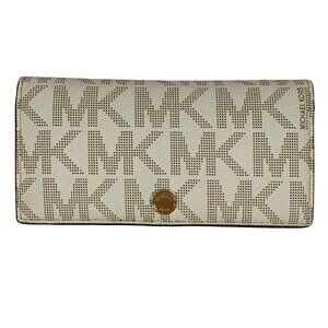 Michael Kors Off White Signature Coated Canvas Bifold Flap Continental Wallet